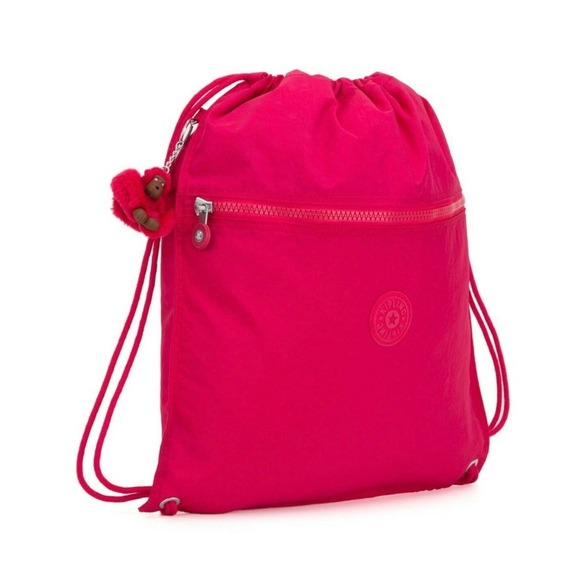 Kipling Pink‎ Drawstring Backpack Monkey Charm Front Zip Pocket main image 4